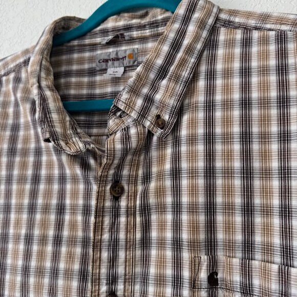 Carhartt Mens Short Sleeve Plaid Pocketed Relaxed Fit Button Up Shirt Size 3X - Picture 5 of 7
